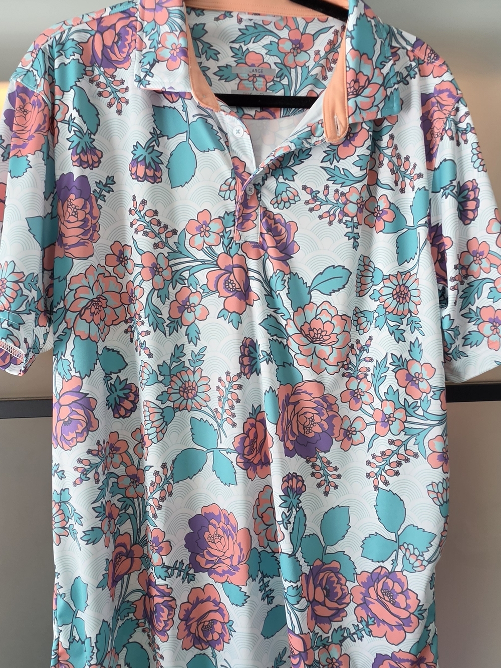 Floral Golf Polo in White, Teal & Coral- Revere Golf Club Logo